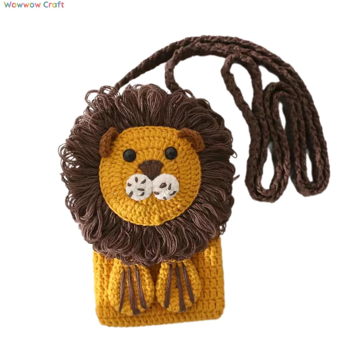 Mini Bags,Handmade Crochet Bags,Cute Lion Hand Crocheted Phone Bag - Hand Crocheted Mini Bag